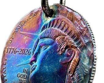 2026 Liberty Half Dollar Pendant Gift – Oxidized Coin, Hand Hammered Edge, Copper Bail, Handmade Jewelry, Leather Cord, Graduation Gift