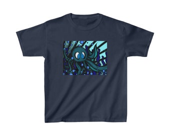 Octopus 9 tentacles, hand drawn art skate & surf wear on a Kids Cotton™ Tee