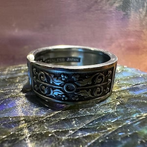Handmade Viking Spoon Ring – Adjustable Stainless Steel Band (Size 9–12) Rustic Norse Scroll Jewelry, Mens Statement Ring, Recycled Flatware