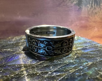 Handmade Viking Spoon Ring – Stainless Steel Band (Size 9–12) Rustic Norse Scroll Jewelry, Mens Statement Ring, Recycled Flatware
