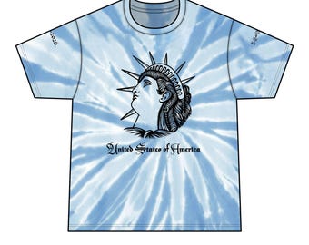 Hand Drawn Statue of Liberty Tie Dye USA 250th Anniversary Tee Patriotic Fourth of July Shirt United States of America