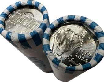 2026-D Jefferson Nickel Two Roll Set 250th Commemorative Anniversary 1776-2026 Nickels 80 BU Denver Mint Coins Free Secure Shipping