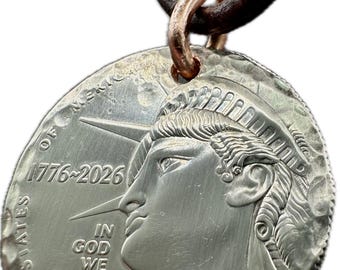 2026 Liberty Half Dollar Pendant – Coin Jewelry, Gift for 2026, Handmade Jewelry, Copper Bail, With Leather Cord, Graduation Gift