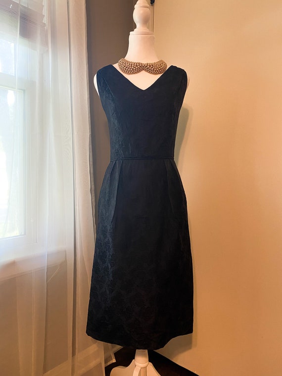 Vintage 50s Black Wiggle Dress Brocade Floral | Go