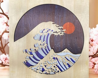3D, Multi Layered Wood, Japanese Wave Scene. Laser Cut, All