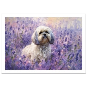 Lhasa Apso in Lavender Field - Charming Watercolour Digital Art Print