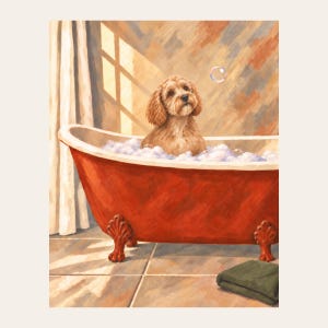 Cockapoo Bath Portrait, Bathroom Wall Art, 8x10 Digital Download