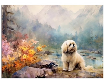 Mountain Majesty Lhasa apso Poster - Watercolour Style Dog Print - Dog Lover Gift - Premium Matte Wall Art - Home Decor