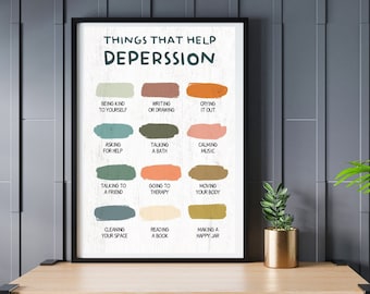 Plakat cyfrowy o depresji, plakat o zdrowiu psychicznym, natychmiastowe pobieranie, wydruk cyfrowy terapeuty, wydruk doradcy, wydrukowana sztuka terapeutyczna,
