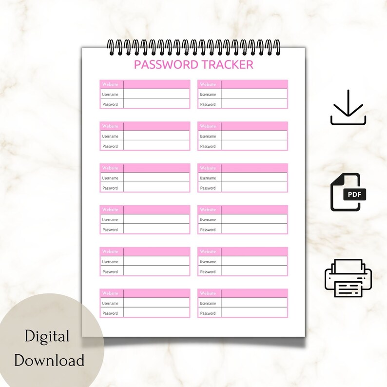Printable & Fillable, Password Tracker, Password Keeper, Instant ...