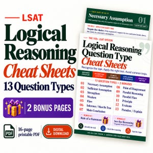 Fiches de révision pour le raisonnement logique du LSAT | 13 types de questions + 2 bonus | Guide d'étude imprimable | Téléchargement PDF