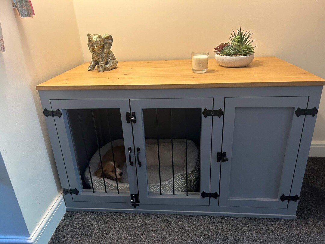 View of Wooden Dog Crate With Storage Cupboard - Etsy