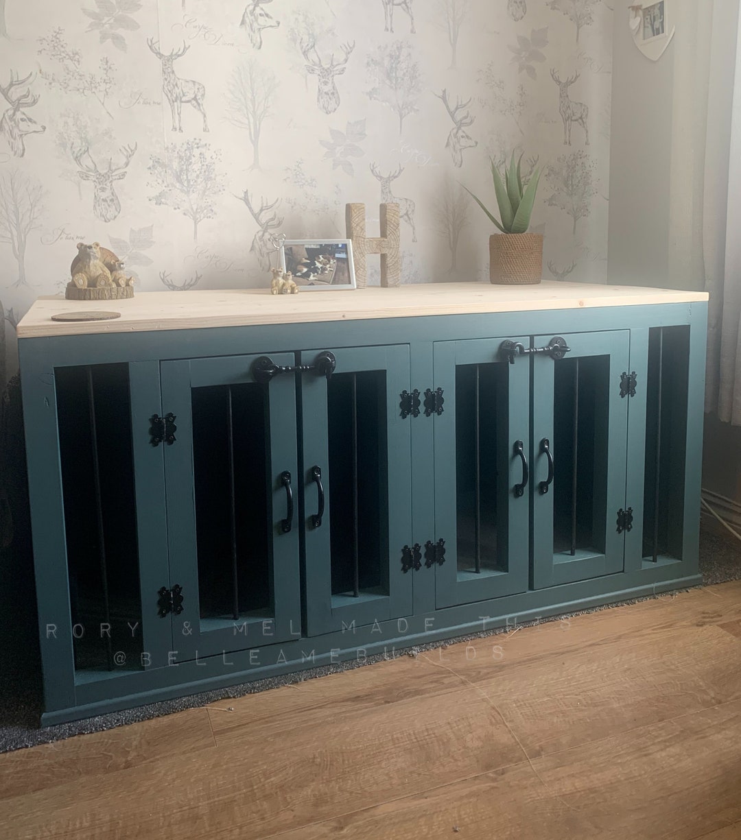 Double Wooden Dog Crate Furniture Etsy UK