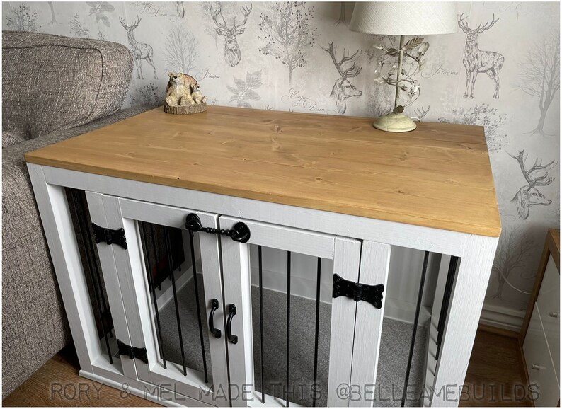 Wooden Dog Crate (L) 100cm (W) 60cm (H) 65cm - Etsy - Live Edge Wooden Dog Crate With Hinge Reinforcement Hardware