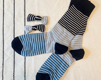 Blue Striped Dress Socks with Matching Bows