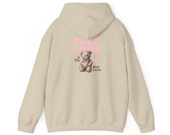 Przytulna bluza z kapturem unisex z misiem, estetyczna bluza Self Love, wygodny sweter z kapturem Love, prezent Coquette, odzież walentynkowa