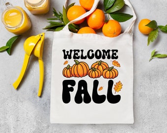 Welcome Fall Tote Bag, Fall Tote Bag, Fall Totebag, Halloween Tote Bag, Fall Themed Gifts, Totebag, Custom Canvas Tote Bag, Autumn Tote Bag