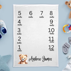 Teddy Bear Milestone Blanket, Personalized Baby Blanket, Track Baby Growth, Monthly Growth Blanket, Baby Shower Gift, New Baby Gift