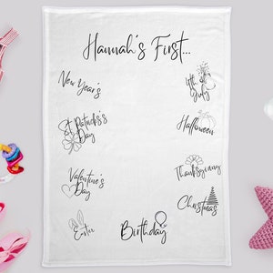 Baby&#39;s First Milestone Blanket, Monthly Growth Tracker, Personalized Baby Girl Blanket, Baby Boy Blanket, Baby Shower Gift, New Baby Gift