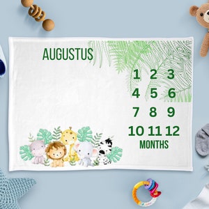 Zoo Animals Milestone Blanket, Monthly Growth Tracker, Personalized Baby Milestone Blanket, Custom Blanket, Baby Shower Gift, New Baby Gift
