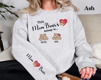 Individuell gefertigtes Mama Bär Sweatshirt mit Kinder Namen auf Bären, Mama Bär Sweatshirt, Damen Langarm, Geschenk für Mama, Floral Mom Bear Shirt, Nana