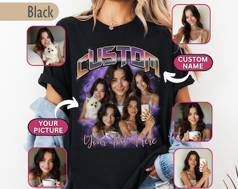 Custom bootleg shirt gift, personalized photo tee, custom picture shirt, bootleg rap tee, shirt with gf face gift for her, photo collage top