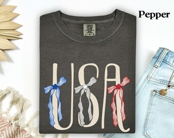 Comfort Colors Coquette Bow Shirt: 4th of July Patriotic Tee
