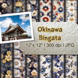 Okinawa Bingata Naadloos Patroon 15 Ontwerpen Ryukyu Heritage Digitaal Papier Afdrukbaar Japans Washi Origami Plakboek Stof Textiel