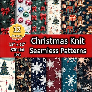 Christmas Knit Seamless Patterns Printable Knitted Textures Winter Digital Backgrounds Festive Craft Paper Holiday Wrapping Scrapbooking