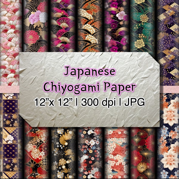 Nahtloses japanisches Chiyogami Muster, 18 verschiedene Bilder, digitales Washi Papier, Origami Papier, zum sofortigen Download.