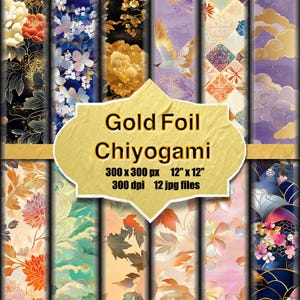 Papel Chiyogami para imprimir, papel japonés, patrón de lámina dorada, papel washi para origami, patrón digital sin costuras, decoración de pared repetida, descarga instantánea