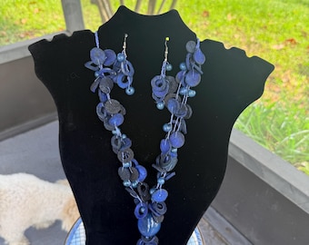 Bohemian Indigo Felt Necklace and Dangle Earrings Set