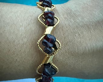 Handmade Garnet Chip Bracelet: 24K Gold Plated Wire, January Birthstone