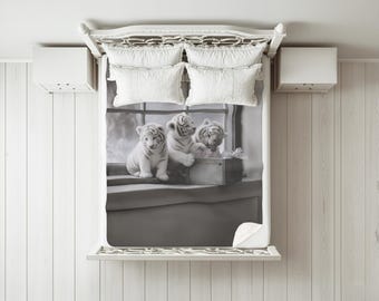 Manta de bebé Tigre Blanco Adorable Manta Sherpa con Animales Decoración para Guardería Suave y Acogedora Regalo de Invierno