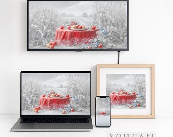 Rustic Harvest Still Life Art Print: Vintage Fruit Landscape (Digital Download)