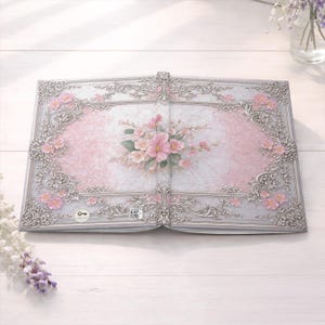 Pretty Pink Floral Hardcover Journal A5 Pink Rococo Silver Botanical Lined Notebook Gift for Her