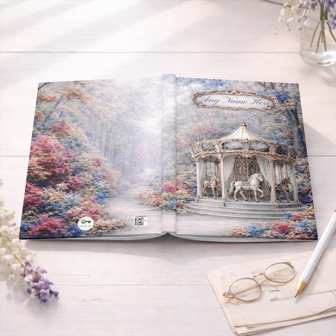 Whimsy Notebook Deco Personalized Vintage Carousel Notebook, Whimsical Storybook Forest ...