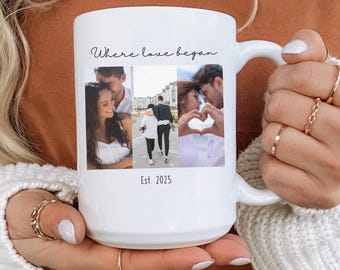 Custom Photo Collage Mug, Personalized Picture Coffee Cup, Anniversary Gift For Couple, Where Love Began Mug, Ceramic Photo Keepsake, Gift