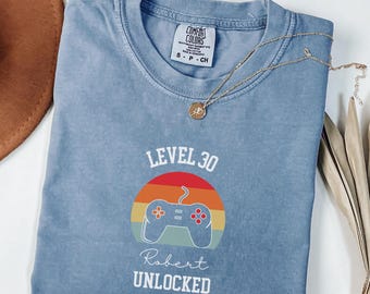 Custom Birthday Shirt, Level Up Birthday Shirt, Gamer Birthday Gift, Personalized Level Unlocked Shirt, Custom Name and Age Birthday Shirt