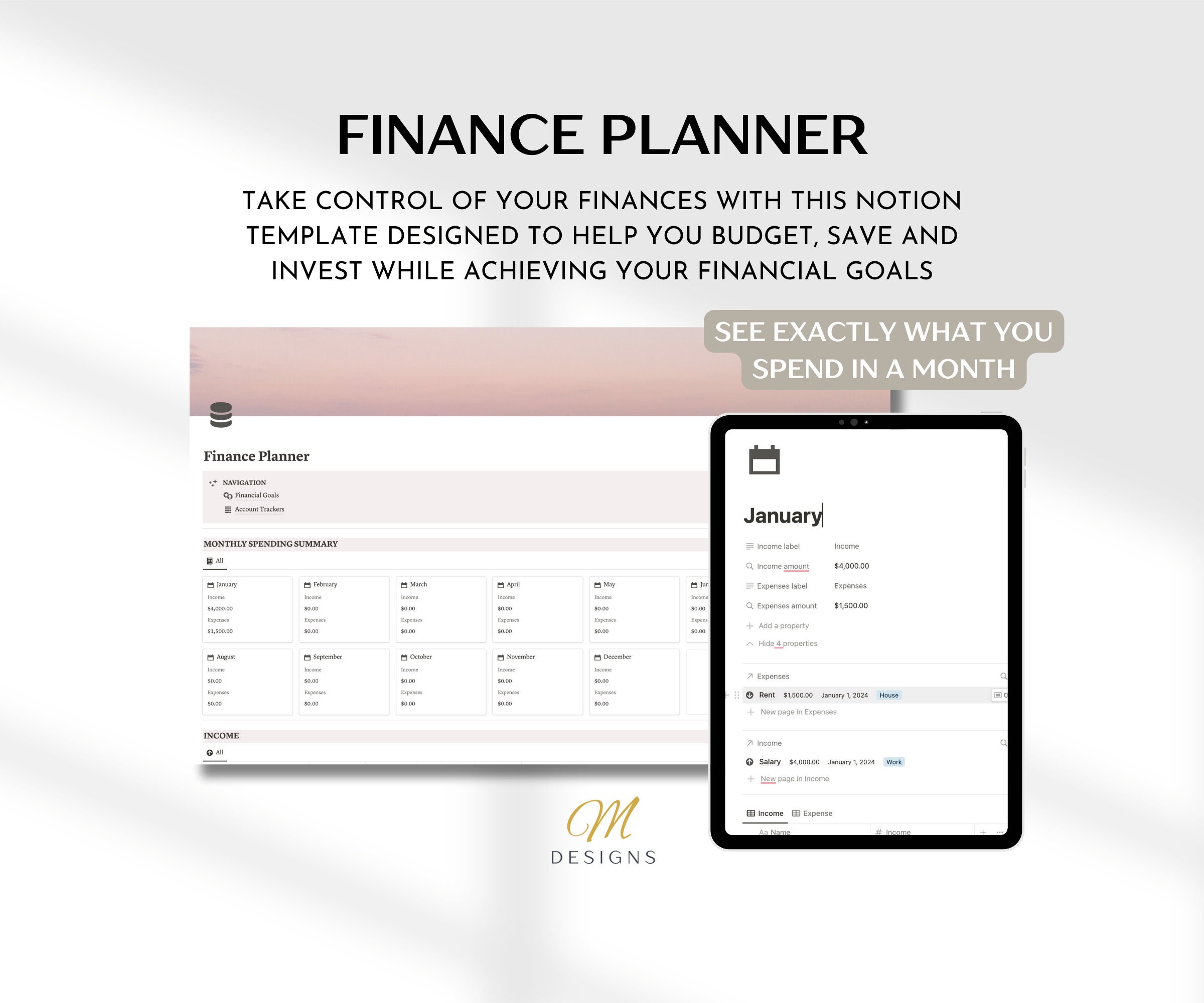Notion Finance Planner Template Monthly Income Notion Tracker Budget ...