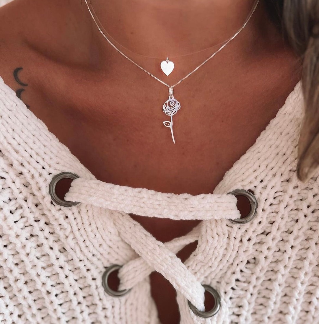 Invisible Thread Floating Illusion Necklace Fishing Line Necklace Rose Pendant Sterling Silver