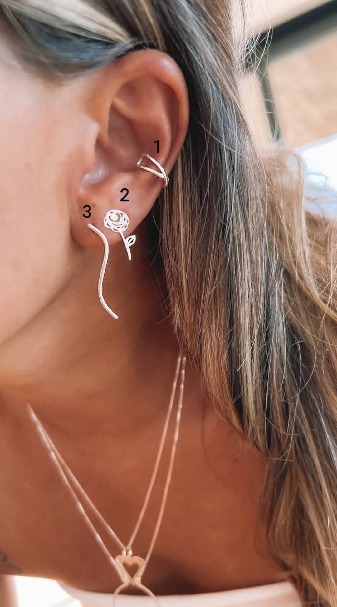 Small Ear Cuff Ear Wrap Silver Ear Cuff Minimalist Earrings Rose