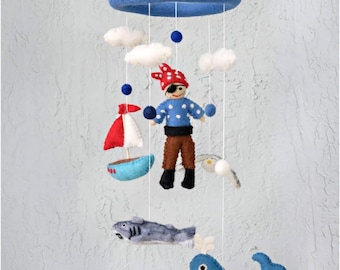 Pirate Mobile for Nursery - Handmade Natural Wool Felt-Made in Nepal-Pirates of the Carribean Mobile-
