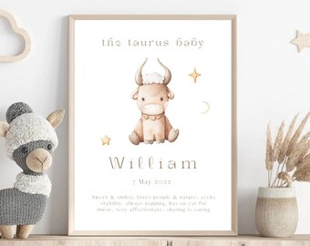 Custom Taurus Baby Print: Personalized Zodiac Star Sign Gift (Digital Download)