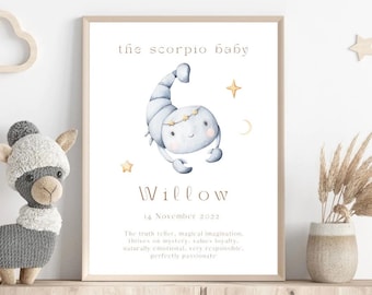Custom Scorpio Baby Zodiac Print: Personalized Star Sign Gift (Digital Download)