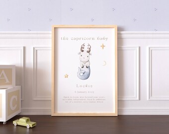 Personalized Capricorn Baby Zodiac Print: Custom Star Sign Gift (Digital Download)