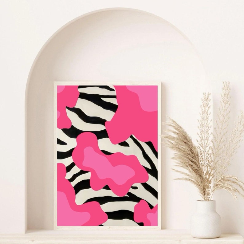 Pink Zebra Print Art Print Dorm Decor Funky Wall Art Retro Art Print