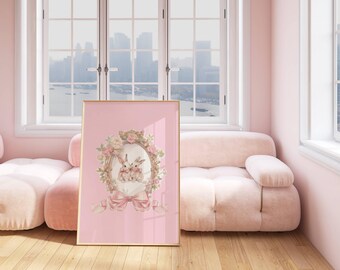 Pink Girly Print Poster Luxury Fashion Designer Bow Bag Bouquet Flowers Shoes Coquette Wall Art Poster Decor Designer Print DIGITAL DOWNLOAD
