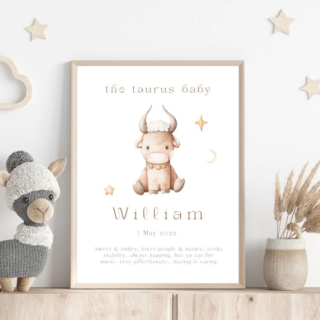 Custom Taurus Baby Print: Personalized Zodiac Star Sign Gift (digital ...