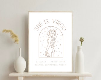Virgo 'She Is' Zodiac Art Print: Astrological Star Sign (Digital Download)